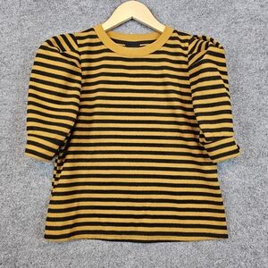 Who What Wear Striped Puff Sleeve Blouse in Bronze & Black Size- Small